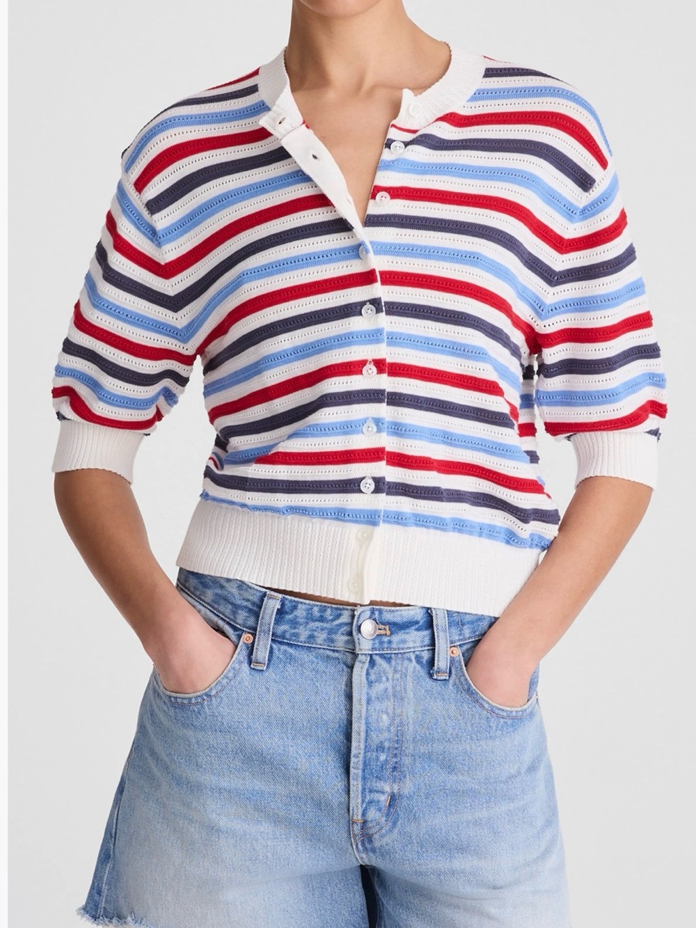 NWT Madewell Textured Stripe Short Sleeve Cotton Cardigan Sz XS $78